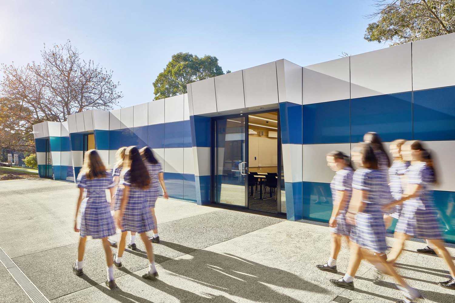School Demountable Classrooms with students