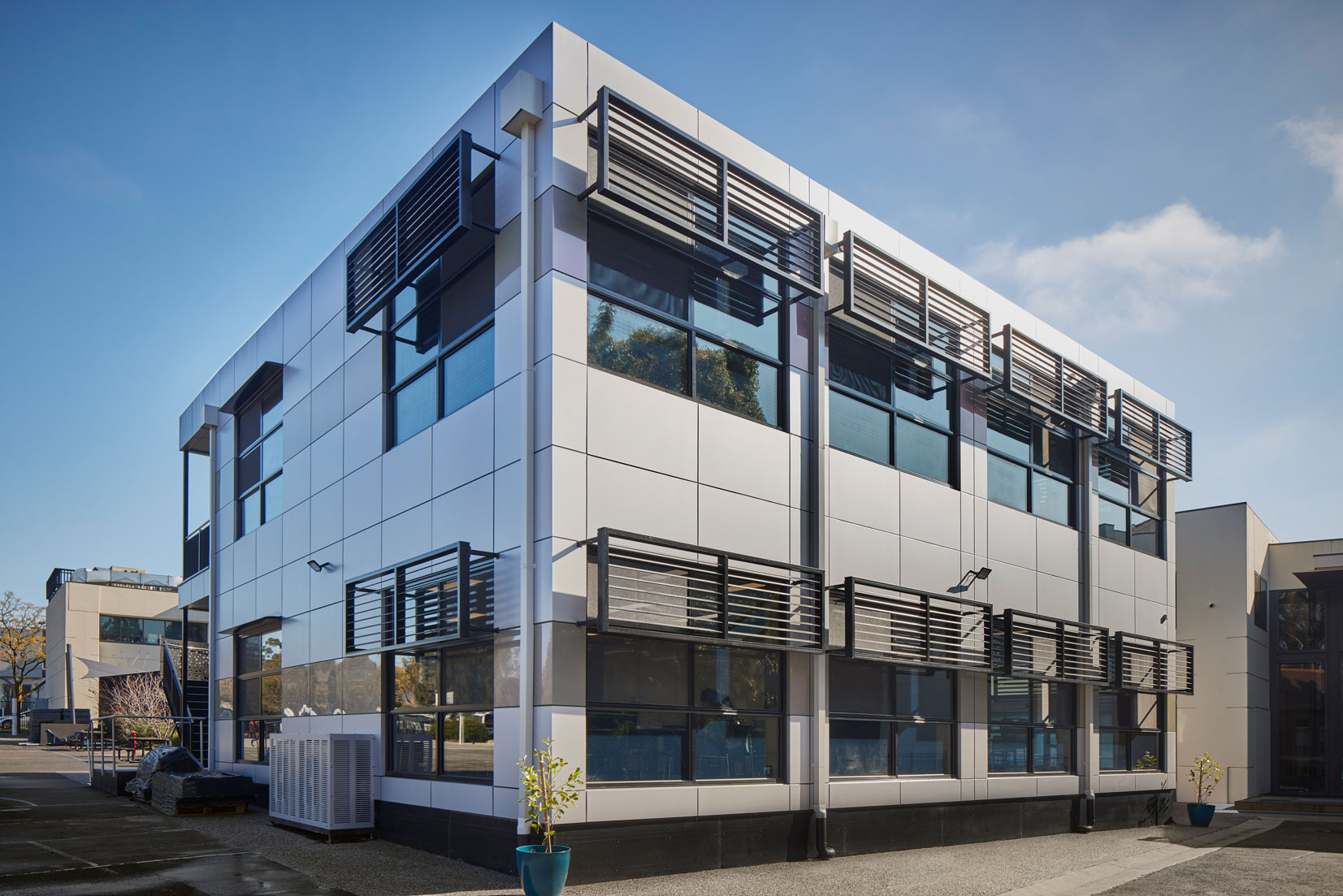 A modular classroom in a school